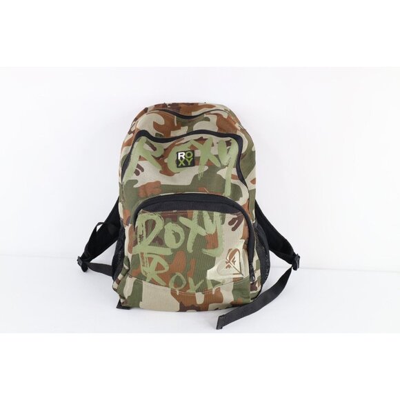Vintage Roxy Surfing Distressed Spell Out Camouflage Backpack Book Bag Nylon main image 11
